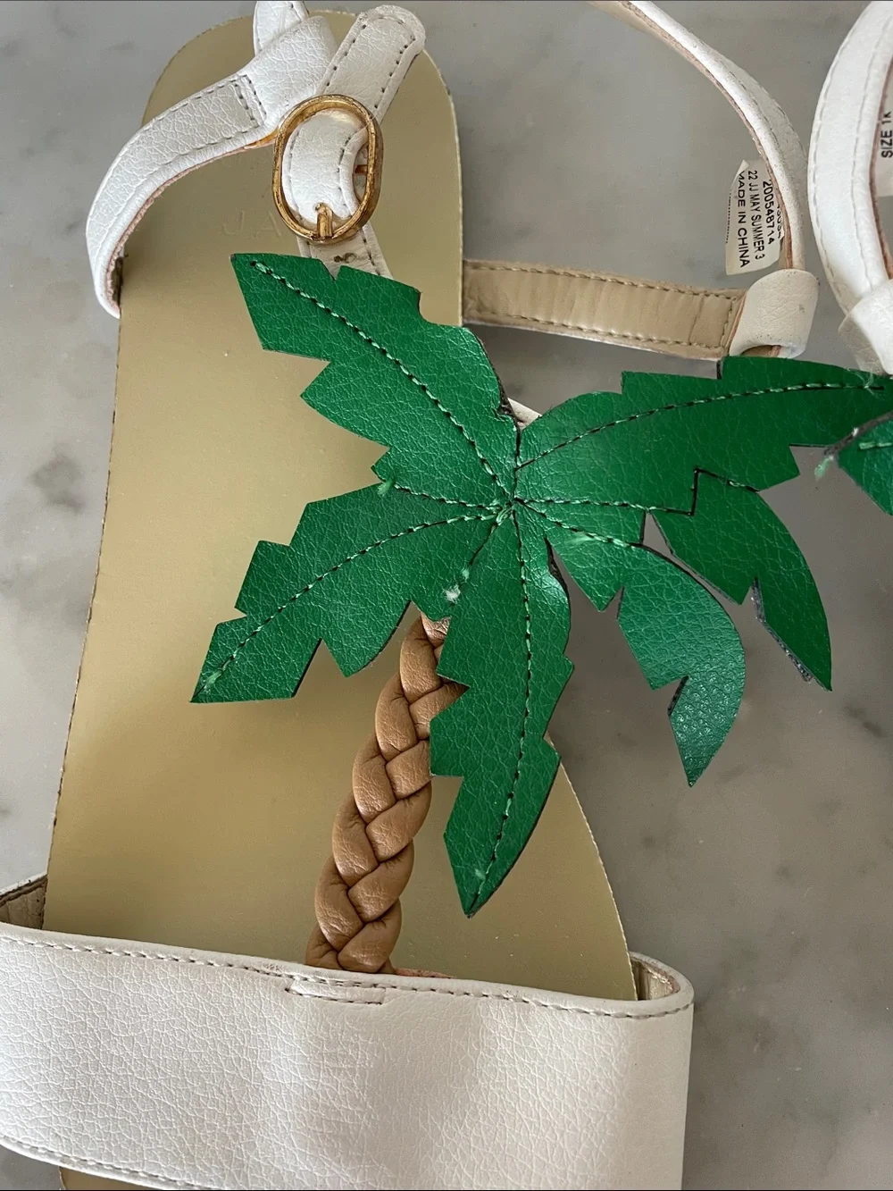 JANIE AND JACK Palm Tree Sandal White Sandals with Green Palm Appliqués Girl 1